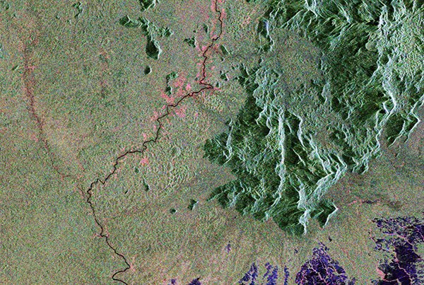 Satellite image of the Amazon rainforest in northern Brazil